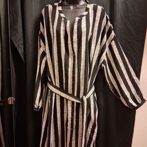 Dugbee By WHOOPI Black and White Striped Long Sleeve Bohemian Dress